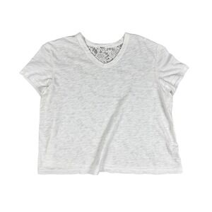 Wilt Women's Small White Crew Crop Boxy Slub Tee Lace Back‎ Top Made in USA
